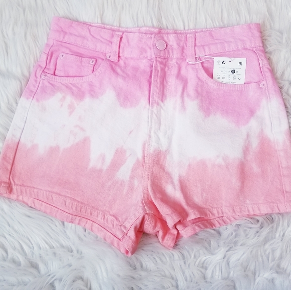 Bershka Tie-dye High Waisted Denim Shorts - Picture 6 of 11